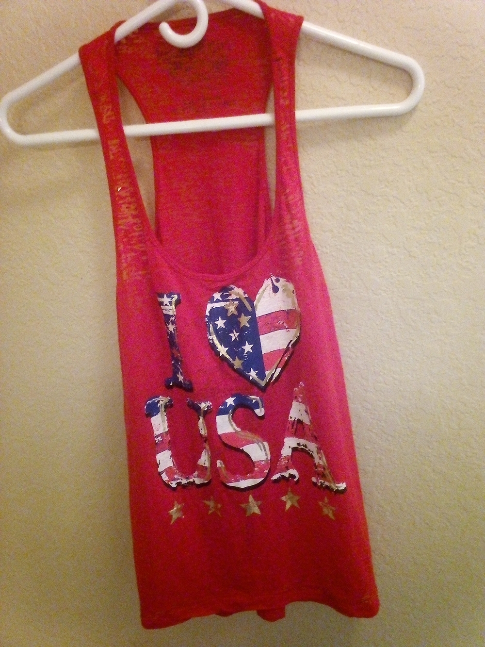 Red Tank Top with USA Heart Graphic.  Fits Like XL.